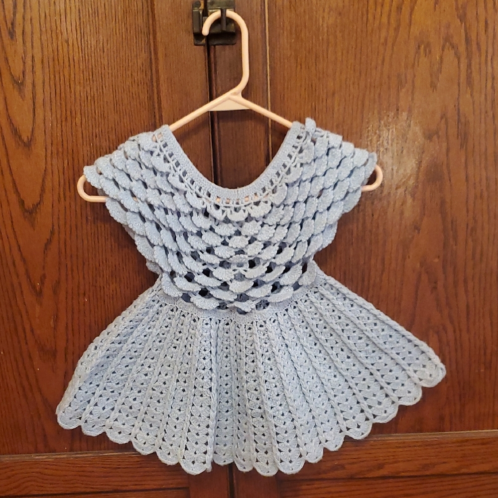 BEAUTIFUL Handmade Light Blue Crochet Girls Dress